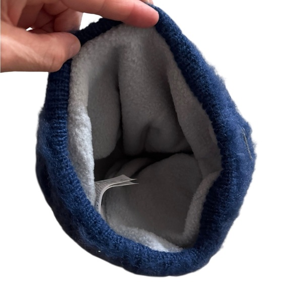 Prana Blue and White Knit Hat with Faux Fur Pom - Picture 7 of 8